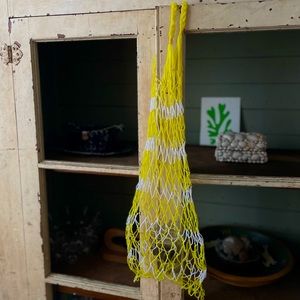 Vintage French reusable grocery net bag beach plastic tote mesh summer vacation